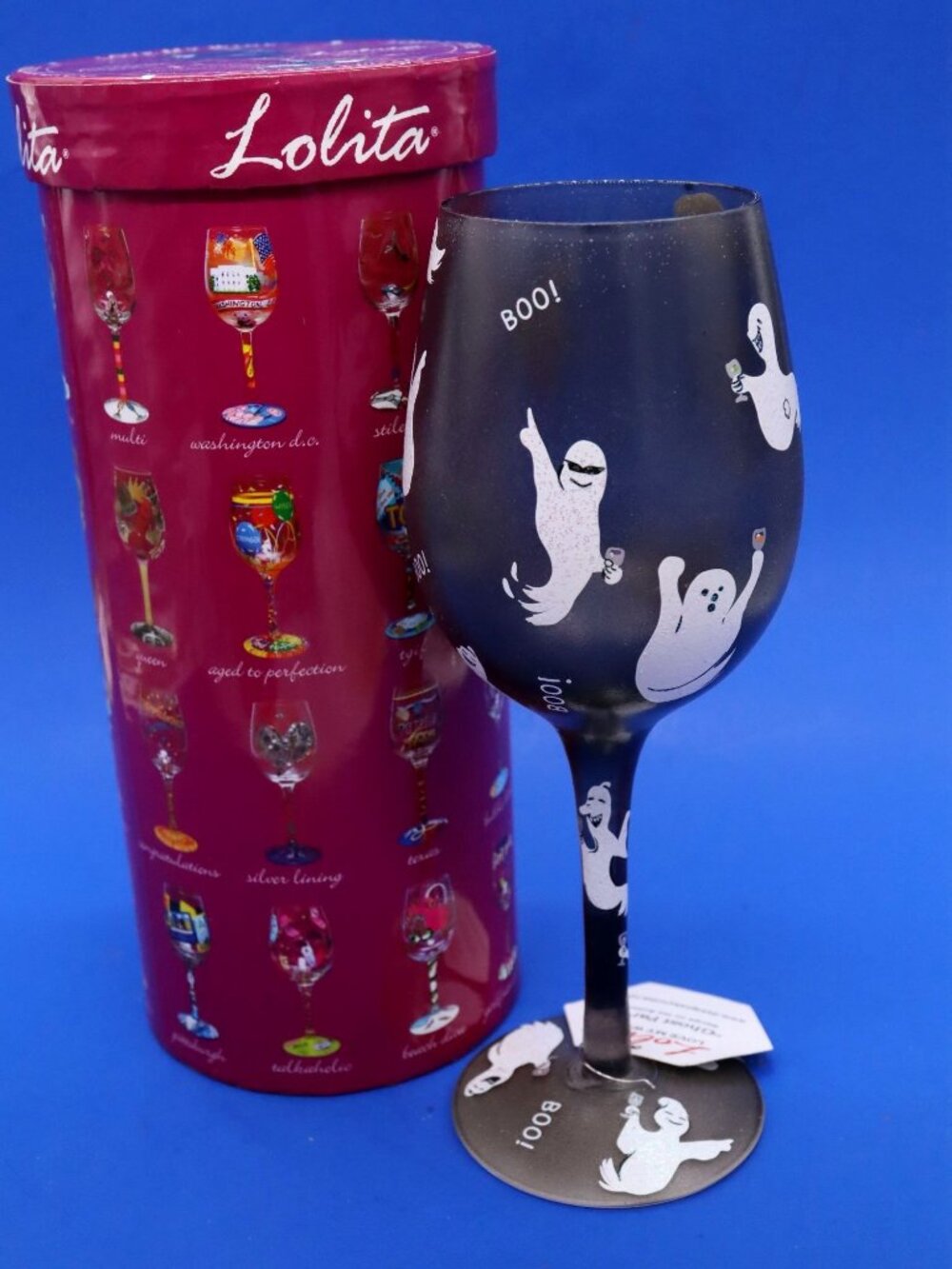 Lolita GHOST PARTY Wine Glass Hand Painted w/ Recipe on Bottom New In Box RARE